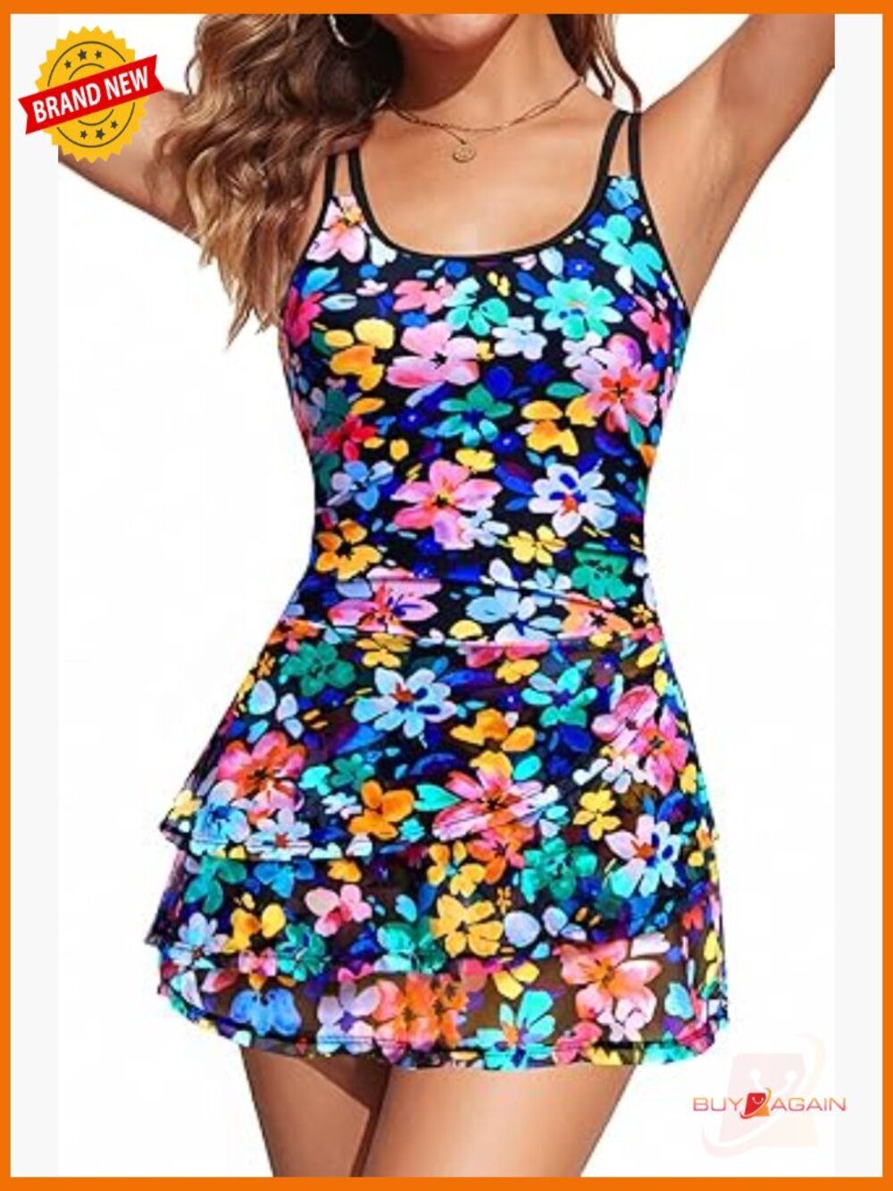 Tummy Control One Piece Swimdress with Skirt Modest Bathing Suit
